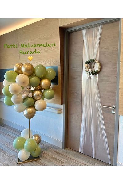 Partimalzemeleriburada طقم بالونات لتزيين غرفة المستشفى مكون من 25 قطعة باللون الأخضر الكريمي والذهبي
