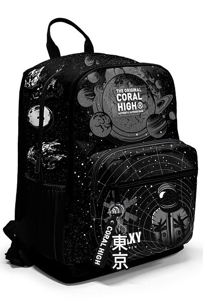 Yaygan Coral High Black Galaxy Patterned School Backpack 23644