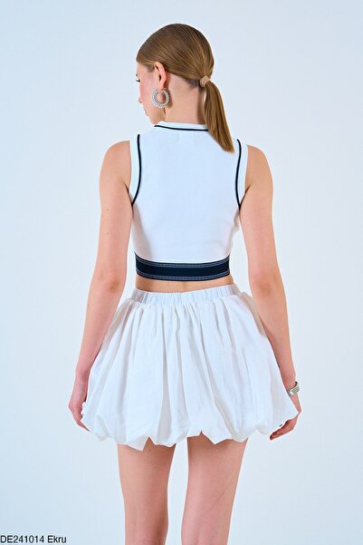 Liora Women's Ecru Mini Elastic Waist Balloon Skirt