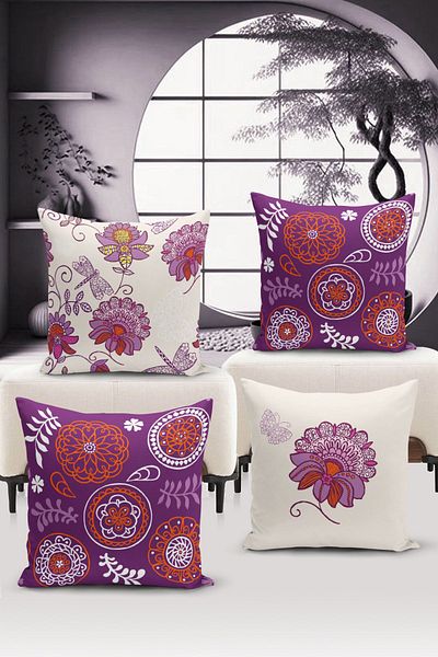 Bertille Home Set de 4 huse de pernă - Imprimate digital, față-verso, seria clasică