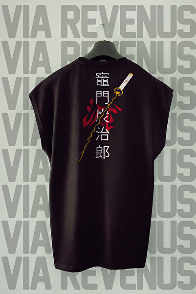 Vordevia Tricou negru Katana Fitness - imprimat pe spate, mâneci zero
