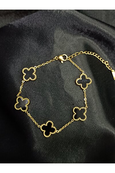 DNA Takı سوار نسائي مزدوج الجوانب موديل البرسيم - فولاذ 316L، لون ذهبي