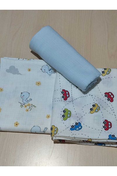 Alpıno Newborn Muslin Blanket and Blanket - 100% Cotton Baby Blanket 85Cmx85Cm (3 Pieces Multi-Purpose Blanket)