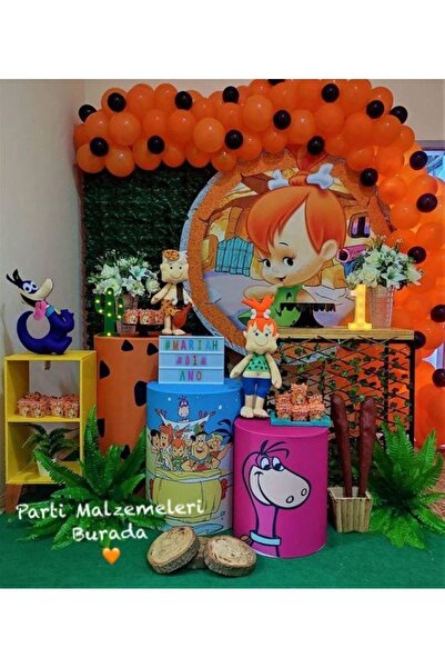 Partimalzemeleriburada Turuncu Siyah Bambam Taş Devri Balon Seti 50 Li