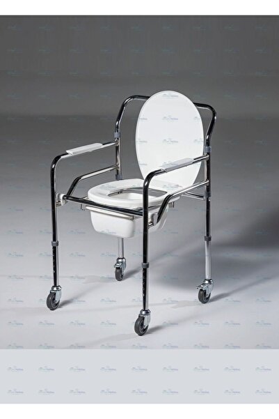 ermöztürk medikal Seyyar Katlanabilir Hasta Yaşlı Tuvalet Sandalyesi Klozetli Wc Li Oturak Lüx Krom Tekerlekli Frenli