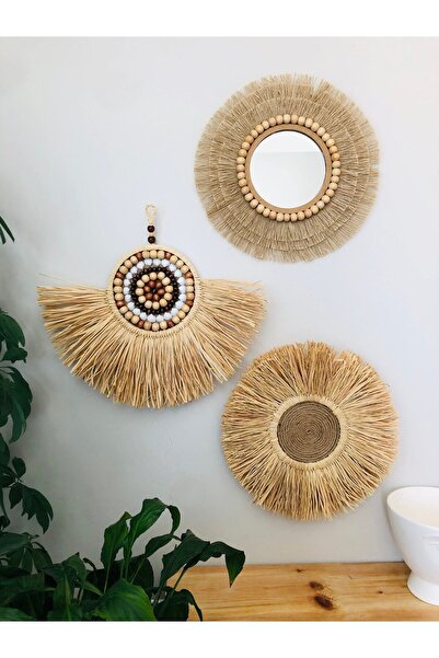Hasirdukkanii Tasarım Üçlü Rafya Ayna Seti