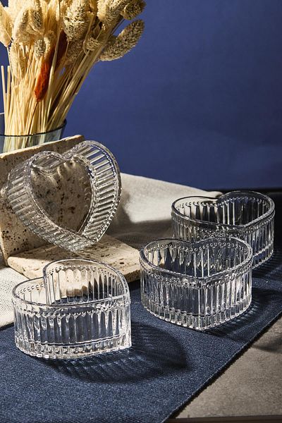 Perotti Lusia 4-Piece Glass Heart Magnolia-Snack Bowl Presentation Bowl