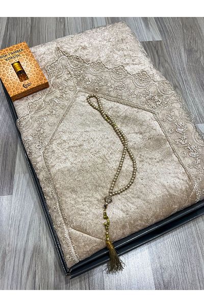 AYHANHOME Velvet Laced Bride and Groom Set - 3 Piece Prayer Rug Set, Dowry Box Boxed