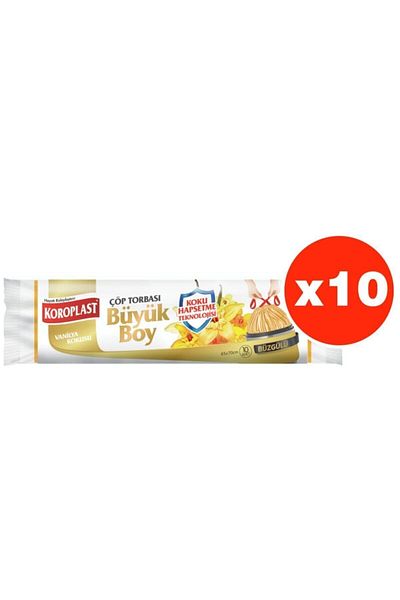 Koroplast Smell Confinement Vanilla Drawstring Large Size 10 Pieces Garbage Bags X 10 Pack (65*70 Cm)