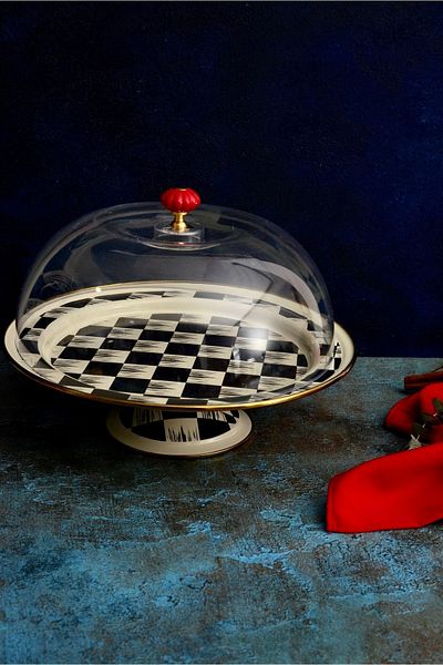 Nuria Ev Dekorasyon Qualita King Acar Enamel Checkered Footed Cake Dish