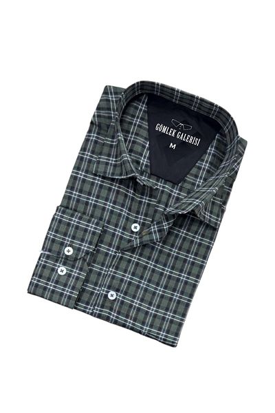 GÖMLEK GALERİSİ Men's Shirt - Relaxed Fit, Plaid Pattern, Long Sleeve