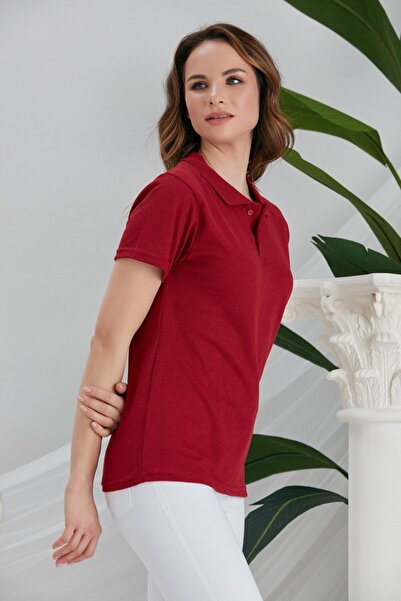GİRGİNHOME Γυναικείο μπλουζάκι πόλο με λαιμόκοψη μπορντό