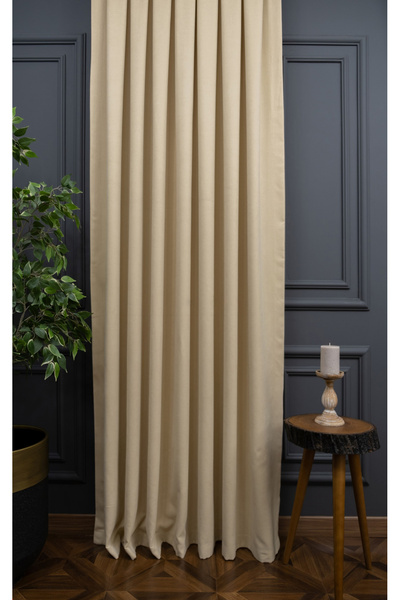 Evdepo Home Light Beige Solid Color Background Curtain, Pleat-Free Flat Planting, Extra-Powered Drawstring, Single Wing