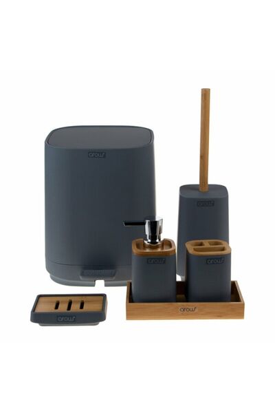 AROW Bambu Kapaklı Akrilik 6 Parça Banyo Seti Kare Gri Paola Dc1.tr-3731