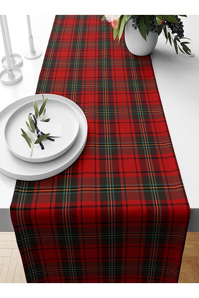 Bertille Home Plaid Patterned New Year's Runner - 140X40 Cm, Digital Print, Christmas