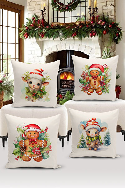 Bertille Home Новорічна серія - Набір з 4 чохлів для подушок з двостороннім ц...