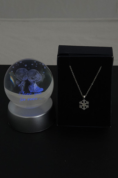 moryconcept Kar Kolye Özel Kutuda & Sevgili  Model Cam Küre Işıklı Standlı Se...