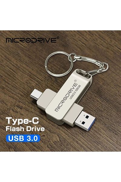 MicroDrive ذاكرة فلاش سريعة 128 جيجابايت من النوع C USB 3.0 - إدخال مزدوج معدني أصلي متين