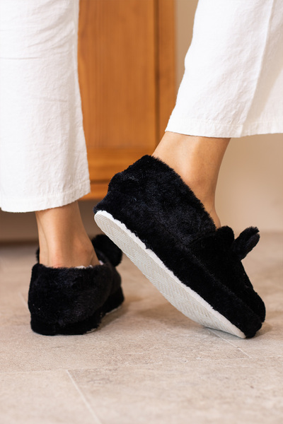 bykujo Pantofi de iarnă pentru acasă pentru femei - broderie cu figurine broaște, talpă anti-alunecare