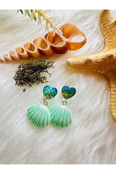 1PARÇAMAVİ Nile Green Children's Clip Earrings - Seashell Screw, Twist, No Hole Required