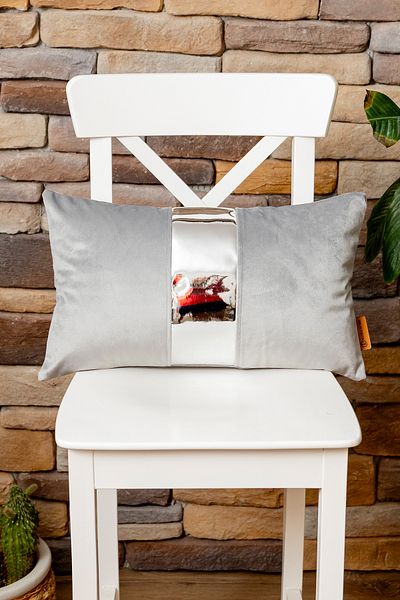 Rayda Home Luna 30*50 Cm - Decorative Gray Silver Shiny Leather Detailed Velvet Throw Pillow Cover