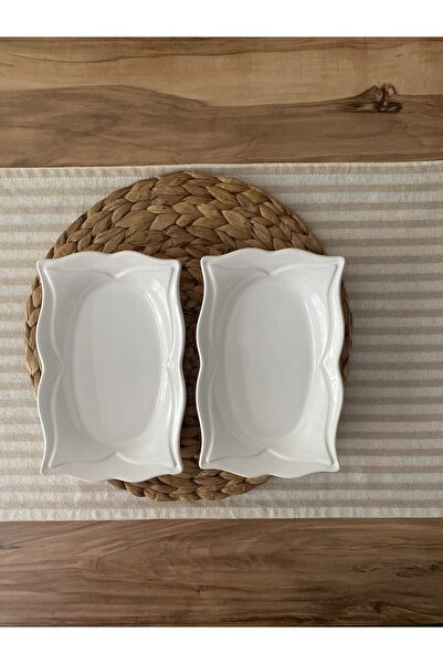 FBE HOME Lale Servis Tabağı, Sunum Tabağı, Salata Tabağı 2 Adet Beyaz Renk