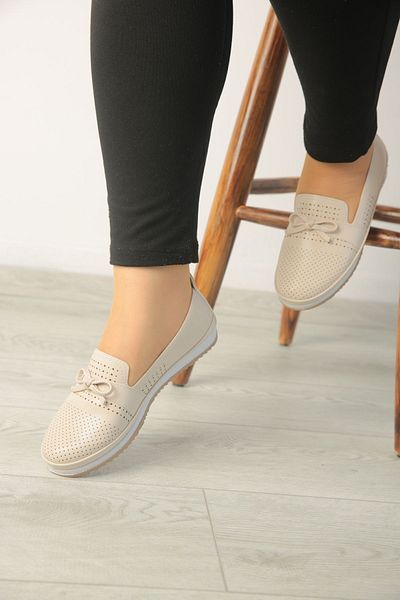 ASL SHOES STORE Women's Daily Orthopedic Ballerinas - Skin Hole and Bow Shoes