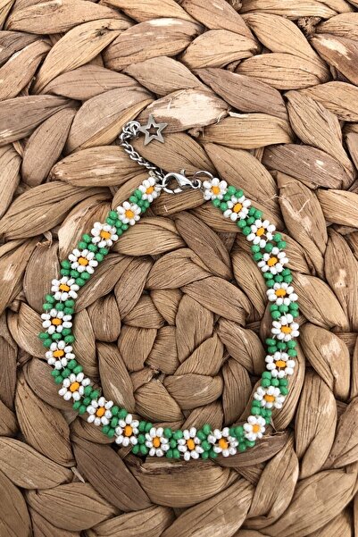 ziwod Papatya Figürlü Yeşil Beyaz Halhal