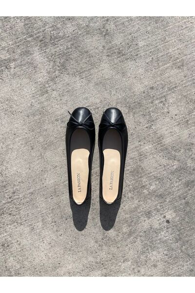 LA PASSION Kadın Günlük Babet Yuvarlak Burun, Siyah Hakiki Deri Babet