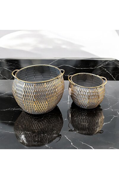 THE LİNSE Metal Dekoratif 2 li Saksı Takımı