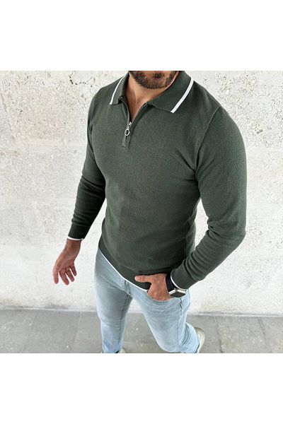 LUPERCUS Men's Slim Fit Polo Neck Knitwear Zippered