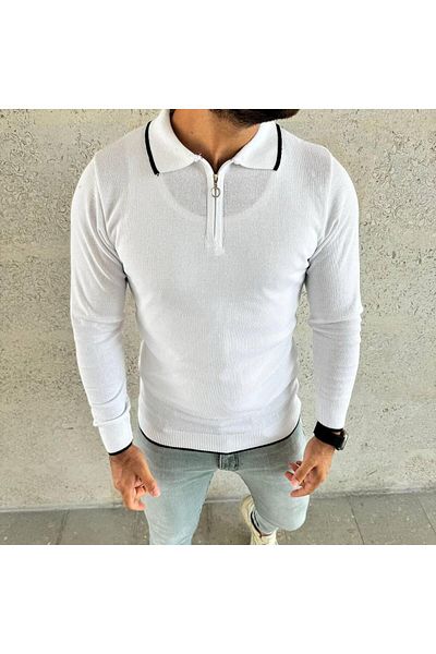 LUPERCUS White Knitwear Polo Collar Slim Fit Men's Tops