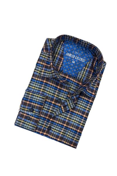 GÖMLEK GALERİSİ Plaid Cotton Men's Shirt - Comfortable Fit, Long Sleeve
