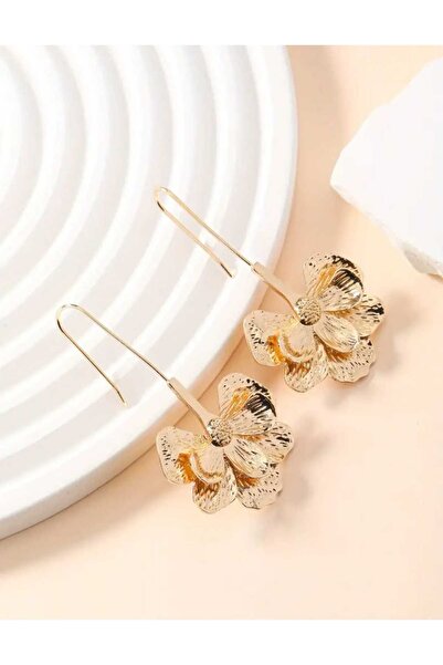 claro Kadın Gold Çiçek Tasarımlı Retro Zarif Küpe