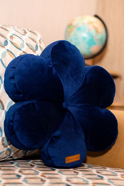 Rayda Home Parlamentul Decorativ Catifea Albastra Floare Perna Floare 42*42 Cm