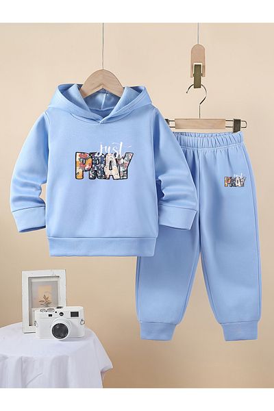 Let's Wear Doar roagă-te Premium pentru fete 3 Set de hanorac și pantaloni de trening compact din fire - Set sport din 2 piese