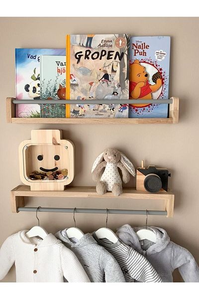 EMTA 60 cm 2 Piece Gray Round Slatted Wooden Shelf Hanger