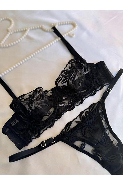 Nashera Σετ σουτιέν και εσώρουχα Mia Black Rose Brode Underwire Tulle