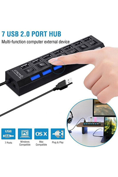 Derwell Yeni 2025 7 Port Usb Çoklayıcı Hub Anahtarlı Aç/kapa Düğmeli Işıklı Usebe Çoğaltıcı Tak Çalıştır