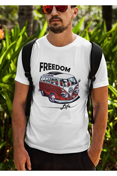Rafftan Tricou alb unisex cu imprimeu Caravan Freedom cu design special