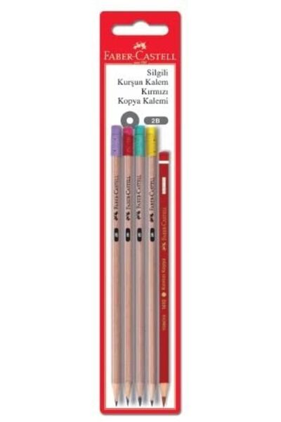 Faber Castell 4 أقلام رصاص مع ممحاة + قلم رأس مختلط