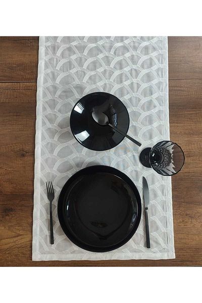 PİKKO HOME Poliester cu Motiv Broderie Albă - 48*152 Cm