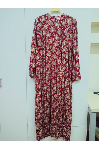 hoaryage Robadan Rochie de mamă cu mânecă lungă, 100% viscoză, cu flori de presiune, rochie de rugăciune