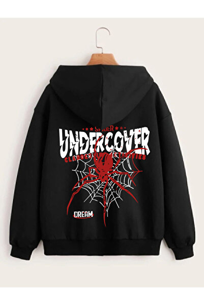 MODARİCH Black Undercover Spider Cardigan - Oversize Hooded, Zippered Pocket ...