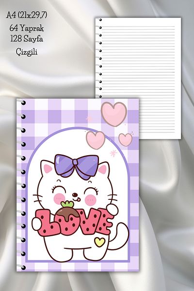 daily notebook دفتر ملاحظات مدرسي حلزوني مخطط كاواي 64 صفحة - مقاس A4 (21X29,7 سم)