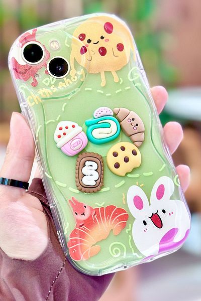 Vip Case حافظة أرنب من السيليكون ثلاثية الأبعاد لهاتف iPhone 13 بنمط كرواسون لطيف على شكل أرنب