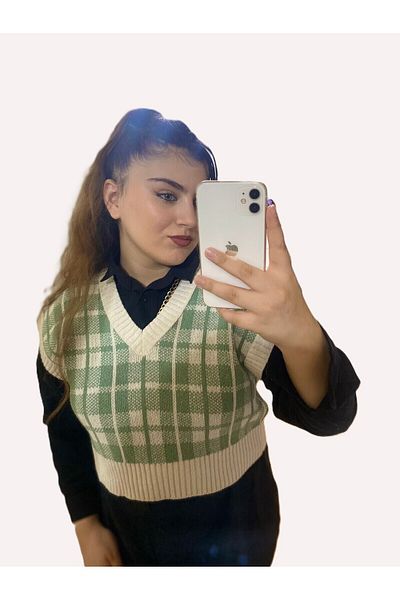 moda mh 45 cm Plaid Crop Sweater