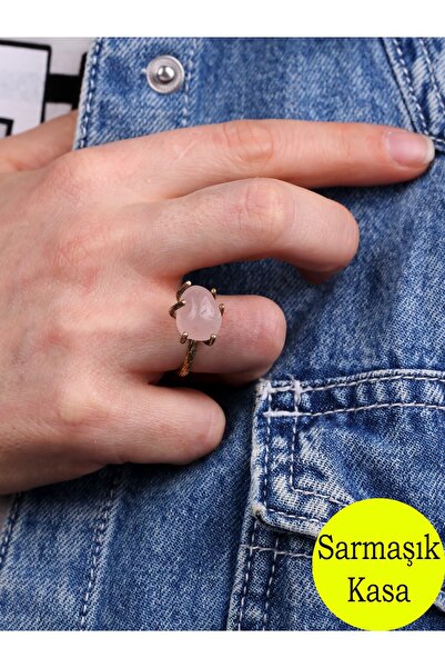 esha خاتم قابل للتعديل من حجر الكوارتز الوردي الطبيعي