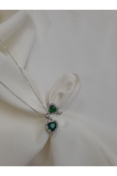 lilith accesuary Yeşil Aşk Kolyesi Ve Yeşil Kalpli Ayarlanabilir Ciddi İlişki Yüzüğü Set *Yeni Trend*