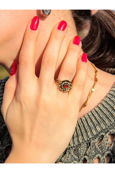 esha Natural Stone Agate Minimal Natural Stone Authentic Flower Model Women's Adjustable Ring